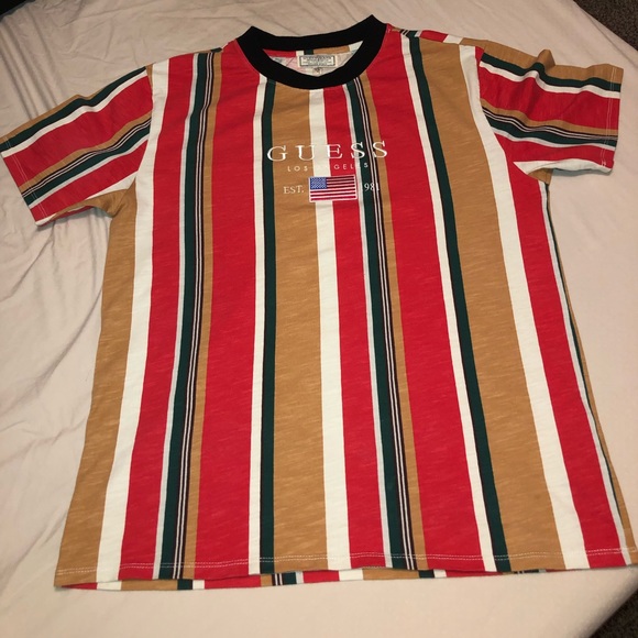 guess black and white striped t shirt